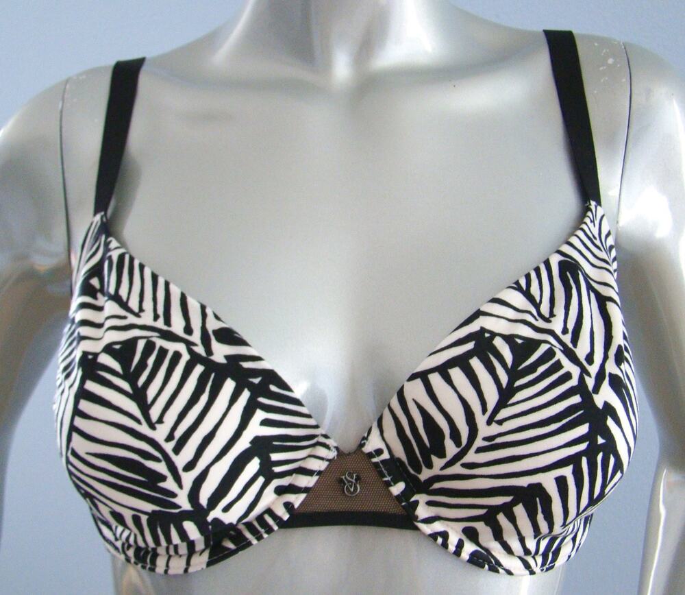 Victoria's Secret Nwt Unlined Semi Demi Black Zebra Leaf Bra 32D
